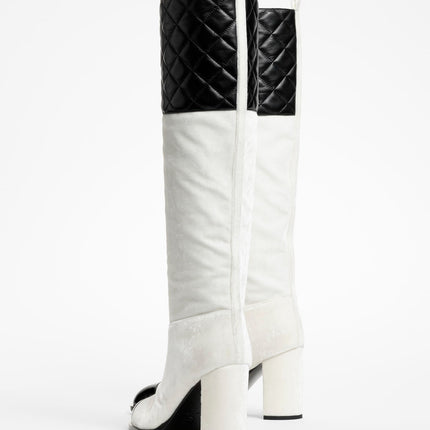 high boots white black velvet