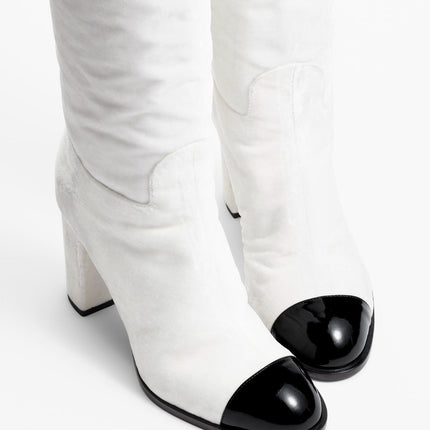 high boots white black velvet