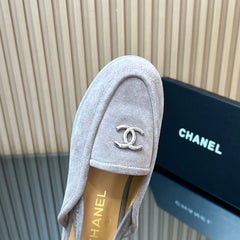CHANEL 25S BACK STRAP MULE 15MM IN LIGHT GRAY SUEDE SILVER HARDWARE