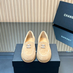 CHANEL 25S TEDDY LOAFER 15MM IN LIGHT BROWN SUEDE SILVER HARDWRE