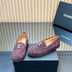 CHANEL 25S TEDDY LOAFER 15MM IN DARK PURPLE SUEDE SILVER HARDWARE