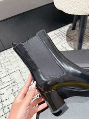 YSL 25S HEELED ANKLE BOOTS 70 MM IN BLACK SHINY LAMBSKIN