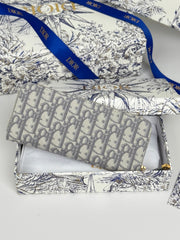 DIOR 25S LONG ZIPPER WALLET 19 IN GRAY OBLIQUE JACQUARD CANVAS