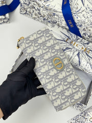 DIOR 25S LONG ZIPPER WALLET 19 IN GRAY OBLIQUE JACQUARD CANVAS