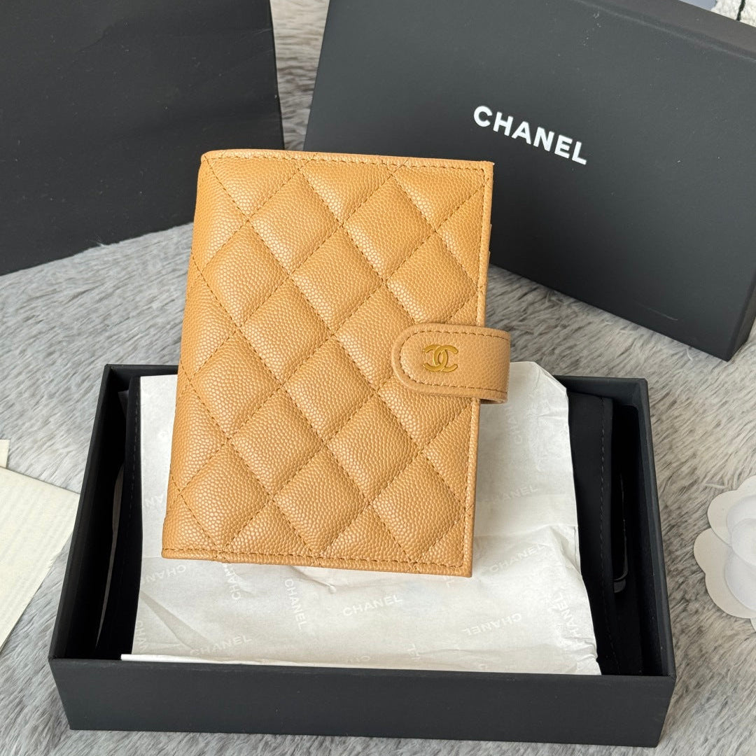 CHANEL 25S MULTI PURPOSE PASSPORT WALLET 15 IN GOLDEN CARAMEL CALFSKIN GOLD HARDWARE