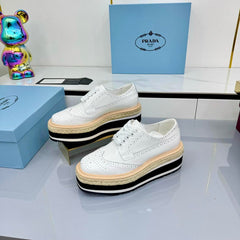 PRADA 25S FLAT WEDGE SHOES 60MM IN WHITE CALFSKIN