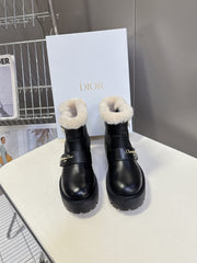 DIORALPS ANKLE BOOTS 25S IN BLACK LAMBSKIN AND BEIGE WOOL WITH SILVER HARDWARE