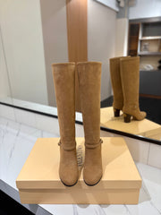 VALENTINO 25S GARAVANI PATTIE KNEE-HIGH BOOTS 80 MM IN LIGHT BROWN SUEDE