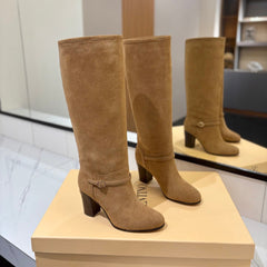 VALENTINO 25S GARAVANI PATTIE KNEE-HIGH BOOTS 80 MM IN LIGHT BROWN SUEDE