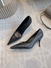 BALENCIAGA 25S POINTED-TOE HIGH HEELS 70 MM IN BLACK CALFSKIN WITH GOLD HARDWARE