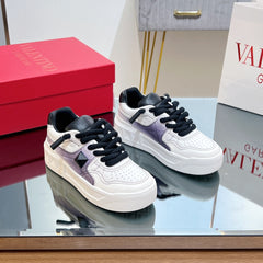 VALENTINO 25S GARAVANI ONE STUD XL PLATFORM SNEAKERS IN WHITE MIX PURPLE LAMBSKIN STYLE 7