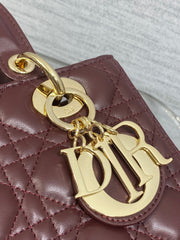 DIOR 25S MEDIUM LADY BAG 24 IN BURGUNDY CALFSKIN GOLD HARDWARE