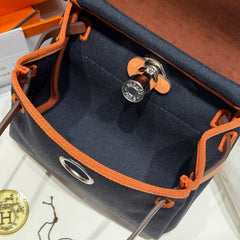 HERMES 25S MINI HERBAG 20 IN NAVY BLUE CANVAS SILVER HARDWARE