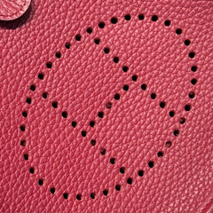 HERMES 25S MINI EVELYNE 18 IN BURGUNDY PATTERNED STRAP CALFSKIN SILVER HARDWARE