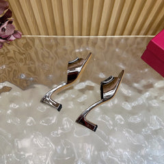 VALENTINO 25S HIGH-HEEL MULES 60 MM IN METALLIC SILVER PATENT CALFSKIN WITH CRYSTAL-EMBELLISHED STRAP