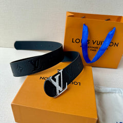 LV 25S BELT 40 MM IN BLACK CALFSKIN WITH SILVER HARDWARE 593265
