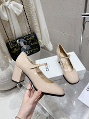 HIGH MARY JANE SHOES IN TAN BEIGE PATENT CALFSKIN