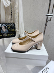 HIGH MARY JANE SHOES IN TAN BEIGE PATENT CALFSKIN