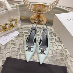 HIGH SLINGBACK 5 CM IN POWDER BLUE CALFSKIN