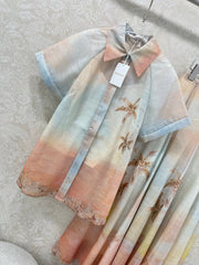 ZIMMERMANN SHORT-SLEEVE SHIRT AND HIGH-WAIST MAXI SKIRT SET 275079