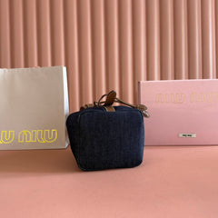 BUCKET BAG 22 DENIM BLUE AND BRANDY IN CANVAS