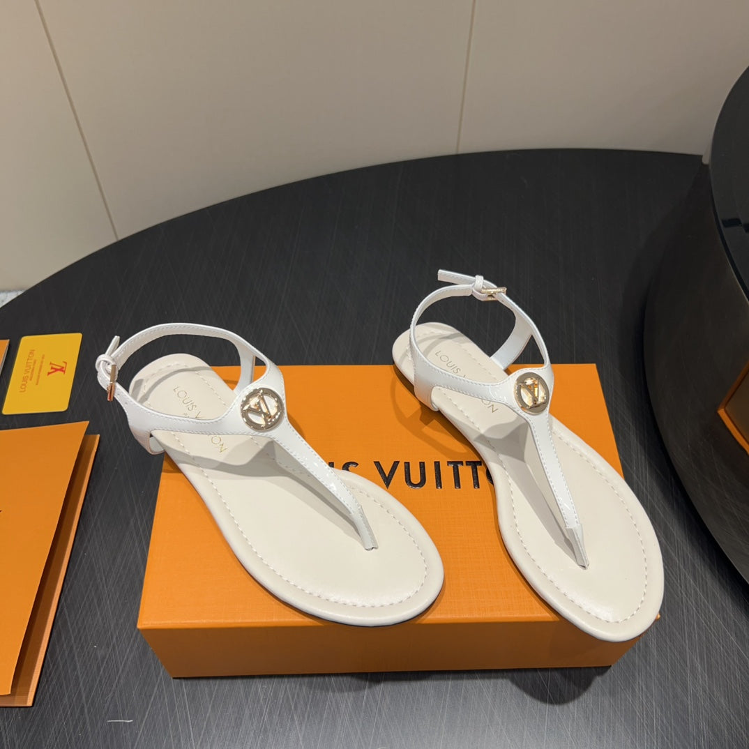 LV THONG SANDALS 25S IN WHITE CALFSKIN WITH GOLD HARDWARE