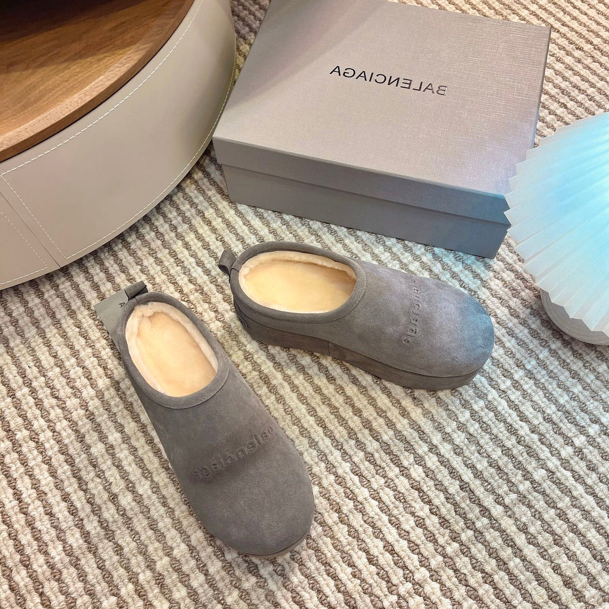 BALENCIAGA 25S AURALEE SLIP-ON 50 MM IN GREY SUEDE