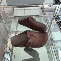 BIRKENSTOCK CLOG ATTACHED RHINESTONES IN BROWN CALFSKIN