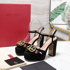 VALENTINO 25S GARAVANI VLOGO SIGNATURE HIGH-HEEL SANDALS 110 MM IN BLACK SUEDE