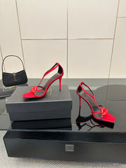 BALMAIN 25S LIPS SANDALS 10 IN CRIMSON RED SATIN