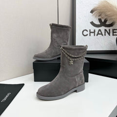 CHANEL 25S SHORT BOOTS IN GRAY SUEDE SILVER HARDWARE