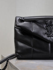 YSL 25S LOULOU PUFFER MM 29 IN BLACK CALFSKIN BLACK HARDWARE