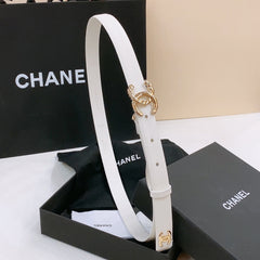 DOUBLE C BELT 20MM IN WHITE CALFSKIN WITH GOLD CHAIN INTERWOVEN BUCKLE