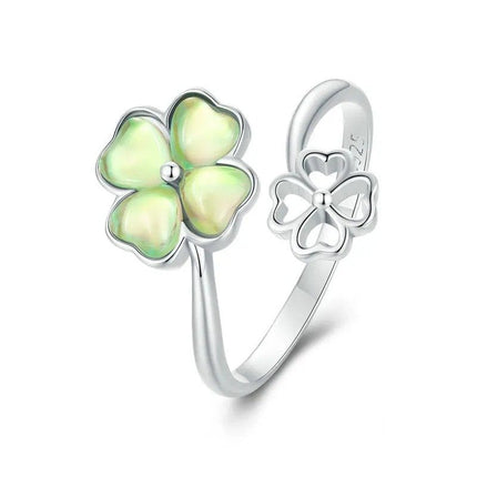 White Gold Plated Lucky Four-Leaf Clover Ring