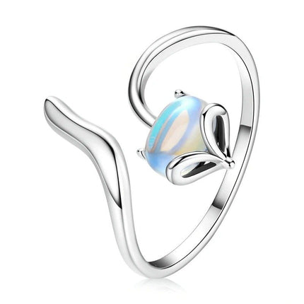 Moonstone Adjustable Ring 925 Sterling Silver Fox Shape Design Silver Ring