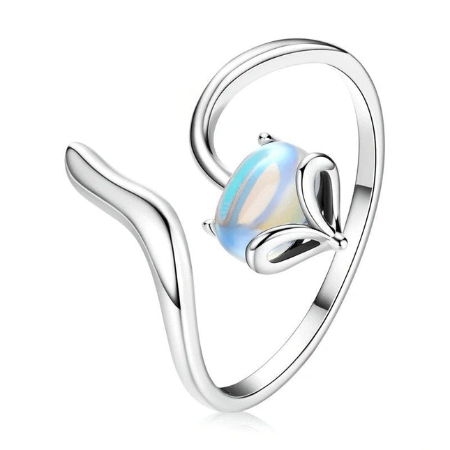 Moonstone Adjustable Ring 925 Sterling Silver Fox Shape Design Silver Ring