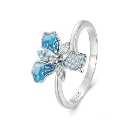 Blue Iris Adjustable Ring Exquisite Enamel Flower Opening Ring