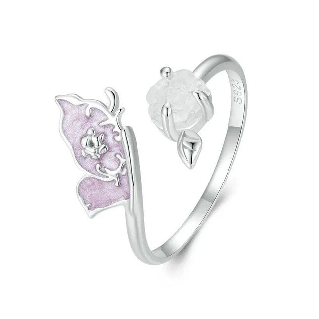 Purple Magenta Enamel Butterfly Opening Ring