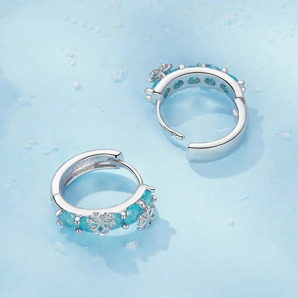 Huggie Earrings Ice Flower Zirconia Platinum Plated Hoop Earrings