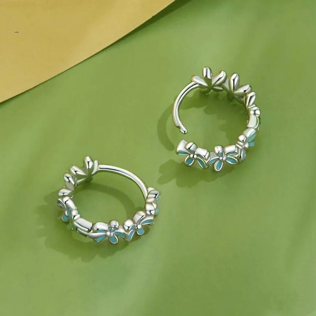 Mint Green Garland Hoop Earrings Enamel Flower Ear Buckles