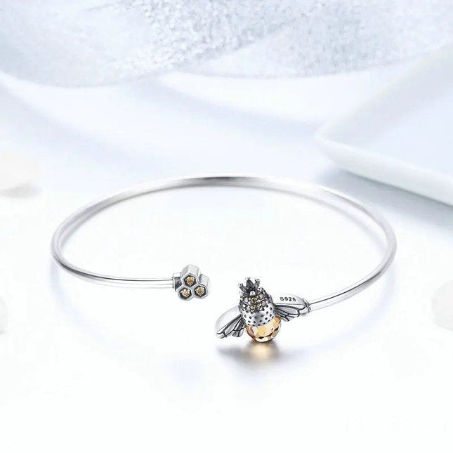 Crystal Yellow Bee Bangle Silver Cute Insect Bracelets for Women