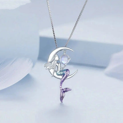 Mermaid Pendant Necklace Moon Neck Chain