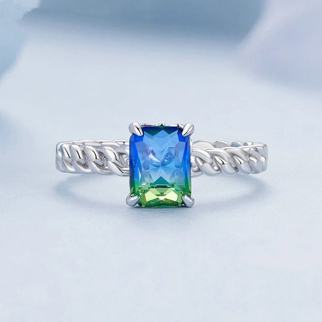 Chain Opening Ring Blue and Green Tourmaline Adjustable Ring