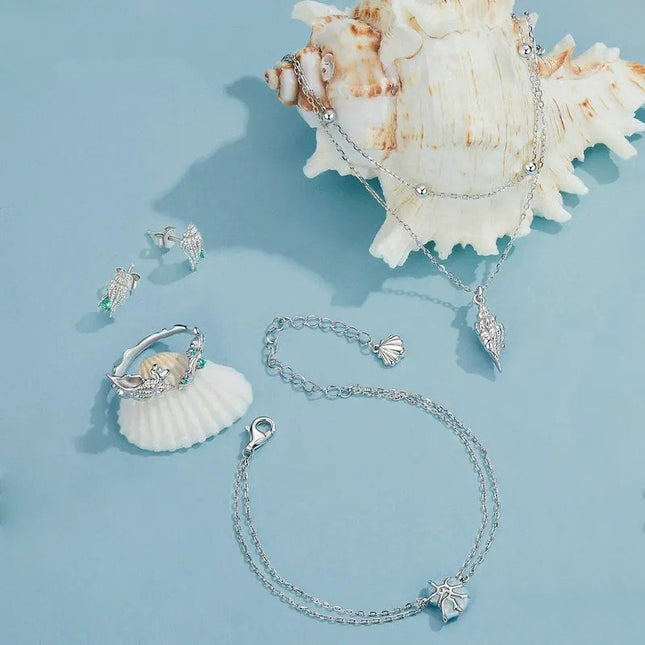 Blue Seashell Link Chain Bracelets