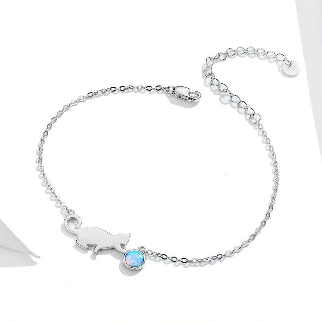 Cute Pussy Cat Opal Link Bracelet for Women