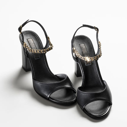 sandals black lambskin grosgrain