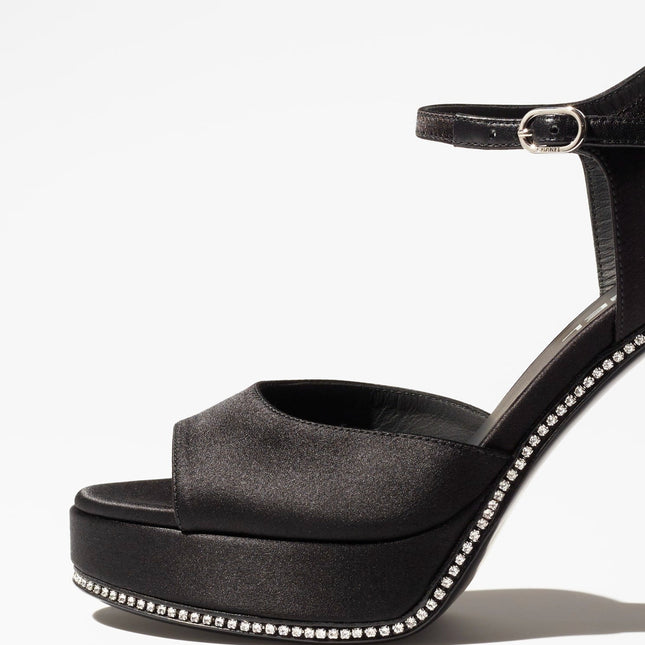 SANDALS BLACK SATIN STRASS