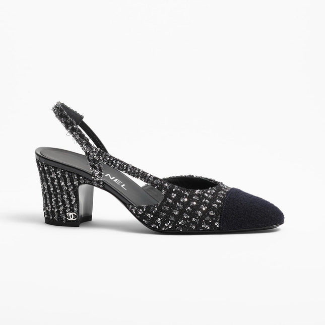 slingbacks black iridescent tweed