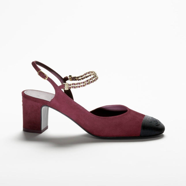 SLINGBACKS BURGUNDY BLACK SUEDE