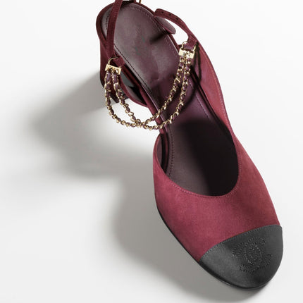 SLINGBACKS BURGUNDY BLACK SUEDE